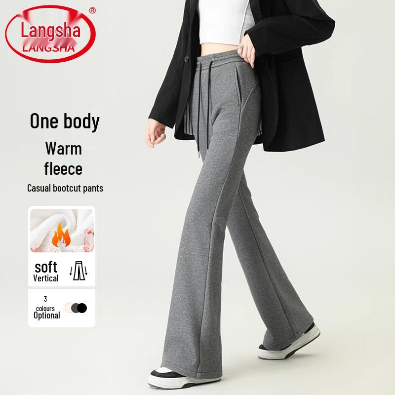 Langsha Women s High-Waist Fleece-Lined Cashmere-Feel Bootcut Pants M (95-110 lbs)