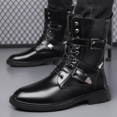 Botas Masculinas da Moda Botas de Motocicleta da Moda de Cano Médio Bota Casual de Couro de Qualidade Botas Chelsea de Cano Alto para Homens Bota de Inverno Quente com Pelúcia