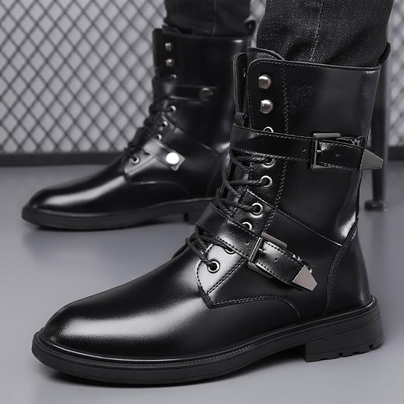 Men's Boots Mid-calf Motorcycle Boots Quality Casual Leather Boot High-top Chelsea Boots for Men Plush Warm Winter Boot