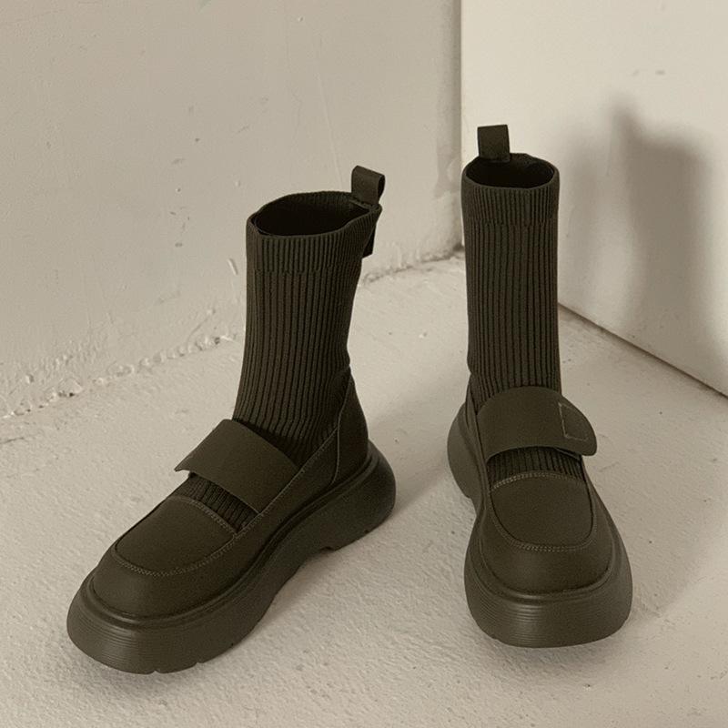 Fashion High Sock Boots For Women Round Toe Ladies Modern Rubber Female Shoes New Outside Platform Knee Stretch Boots