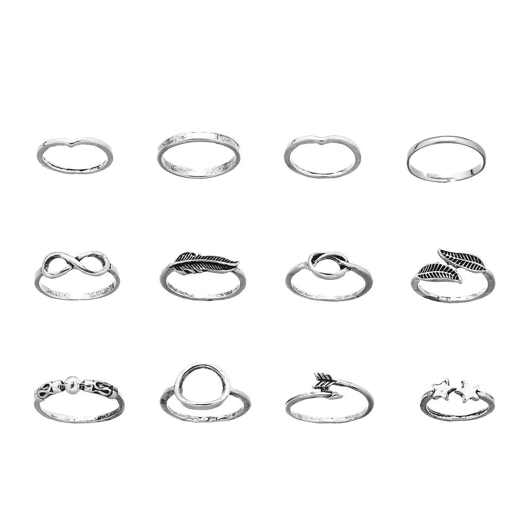 Bague Combinaison Promotionnelle, Ensemble de 12 Pièces de Bijoux Personnalisés Symbole Plume Feuille Étoile Infini.