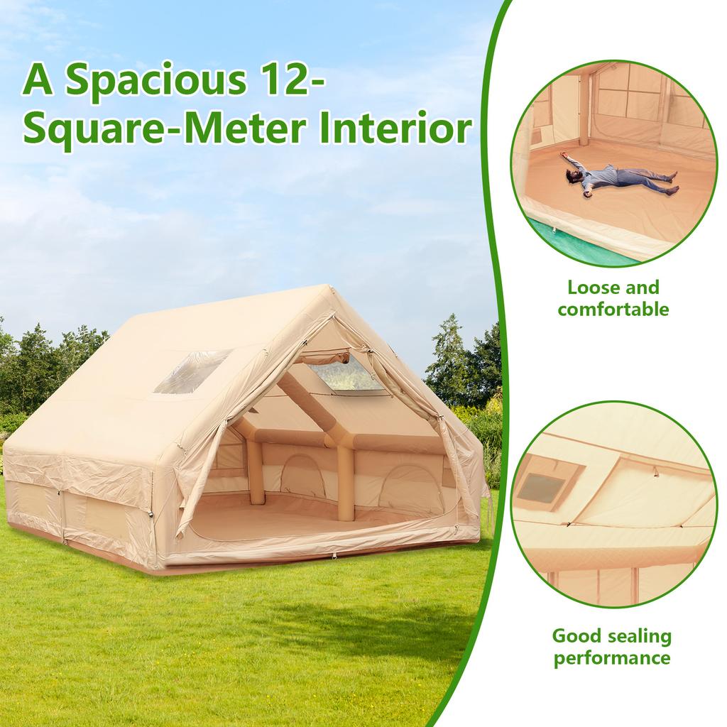 Inflatable Tent with Skylight 12-Square-Meter Air Glamping Tents Sunproof Inflatable House Outdoor Camping Waterproof Tent