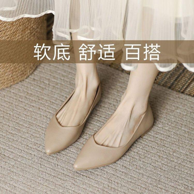 Popular Soft Leather Comfortable Single Shoes Women 2025 Autumn New Temperament Flat Bottom Soft Bottom Gentle Fairy Pointed Breathable Woman