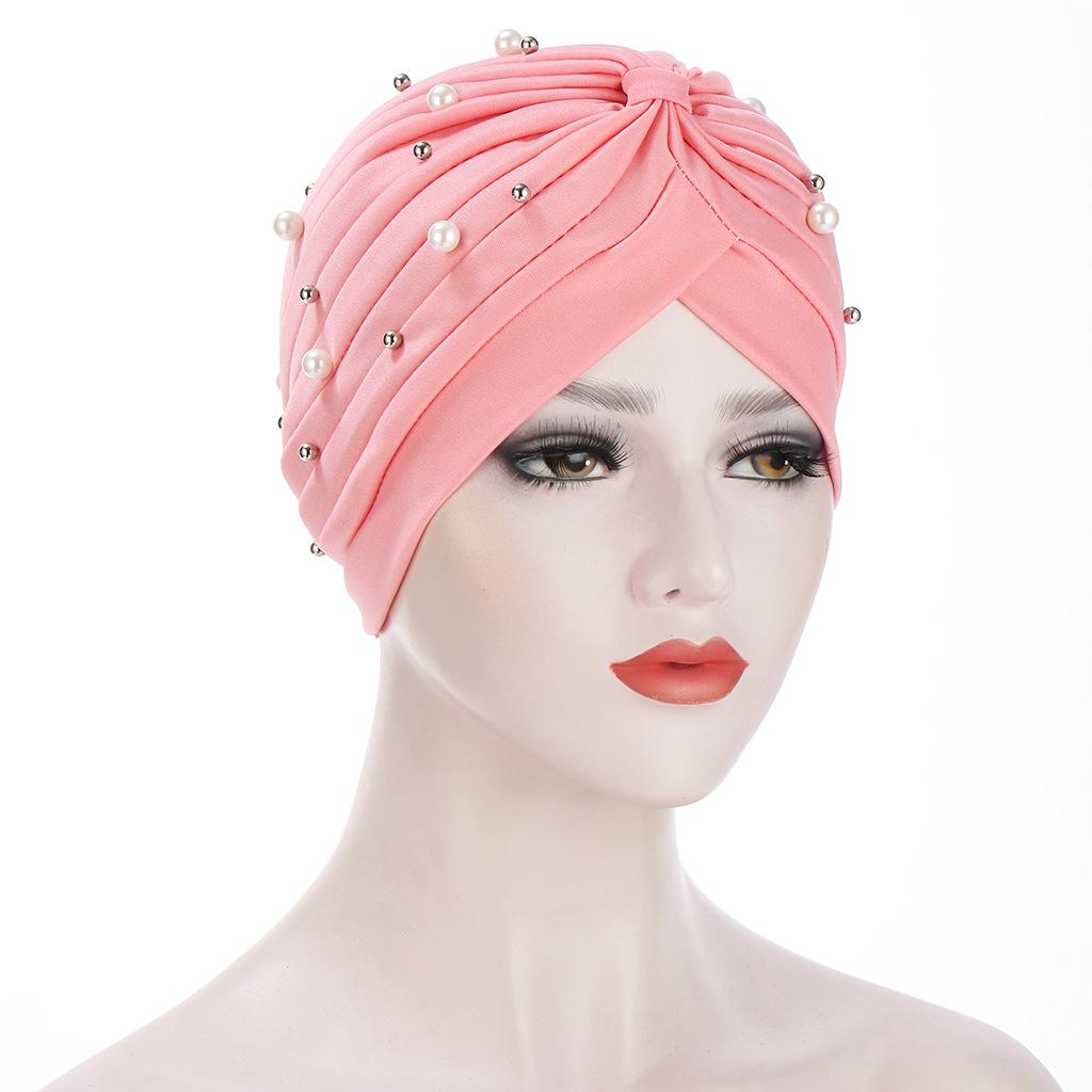 Elegant Pleated Women's Beaded Hijab Hat