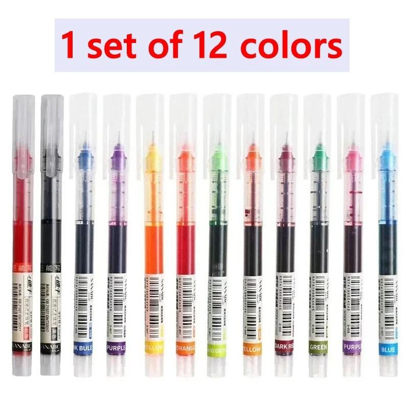 10-100 Stück 12 Farben Stifte Gerader Flüssigkugelschreiber Unterschrift Gelstift Set 0,5 mm Schwarze Blaue Tinte Schulbürobedarf Schreibwaren