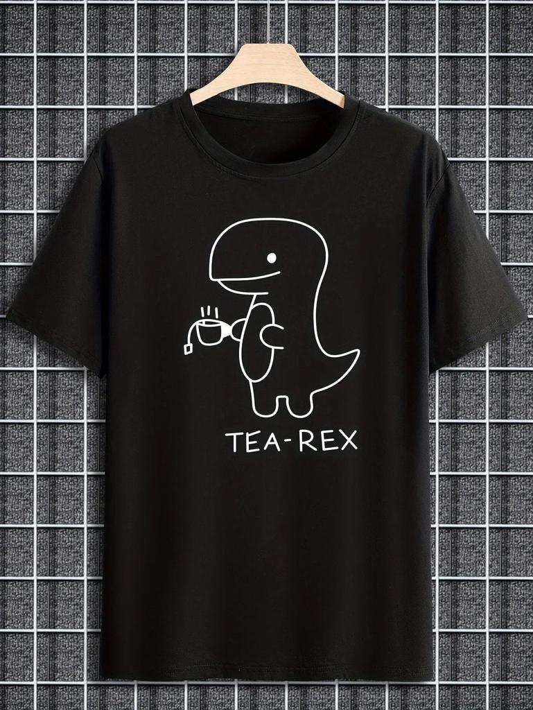 Dinosaur Print Short-sleeved T-shirt Casual Crewneck Line Drawing Daily Wear Men's and Women's