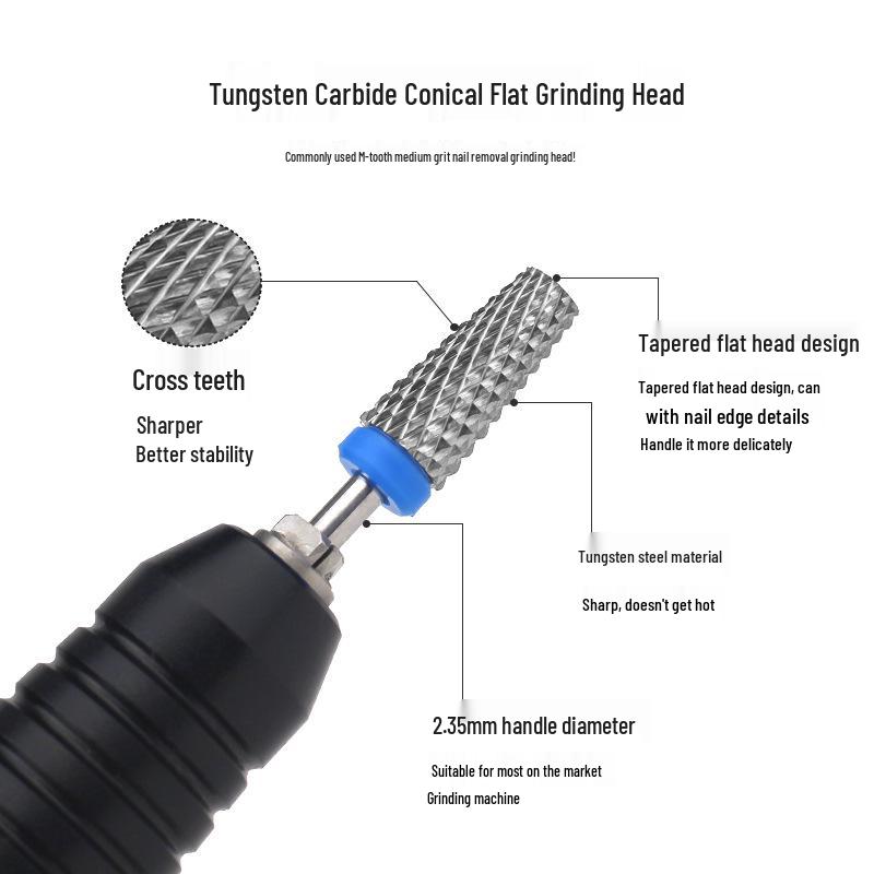 Cross-border Tungsten Steel Nail Art Grinding Head Set: Cone-shaped Cuticle and Nail Remover