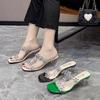 Rhinestone flower high heels 2025 summer skin tone thick heel crystal shoes Internet celebrity one font transparent high heel slippers women