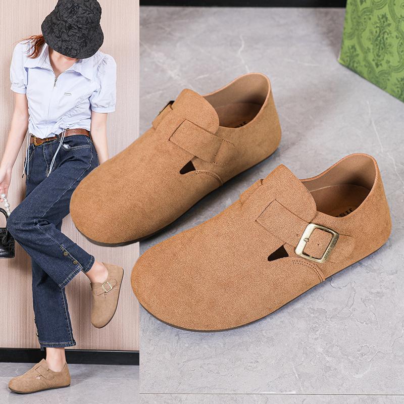 Flat Shoes 2025 Single Shoe Spring New Item Lazy Half Slippers Suede Frosted Shoes for Women