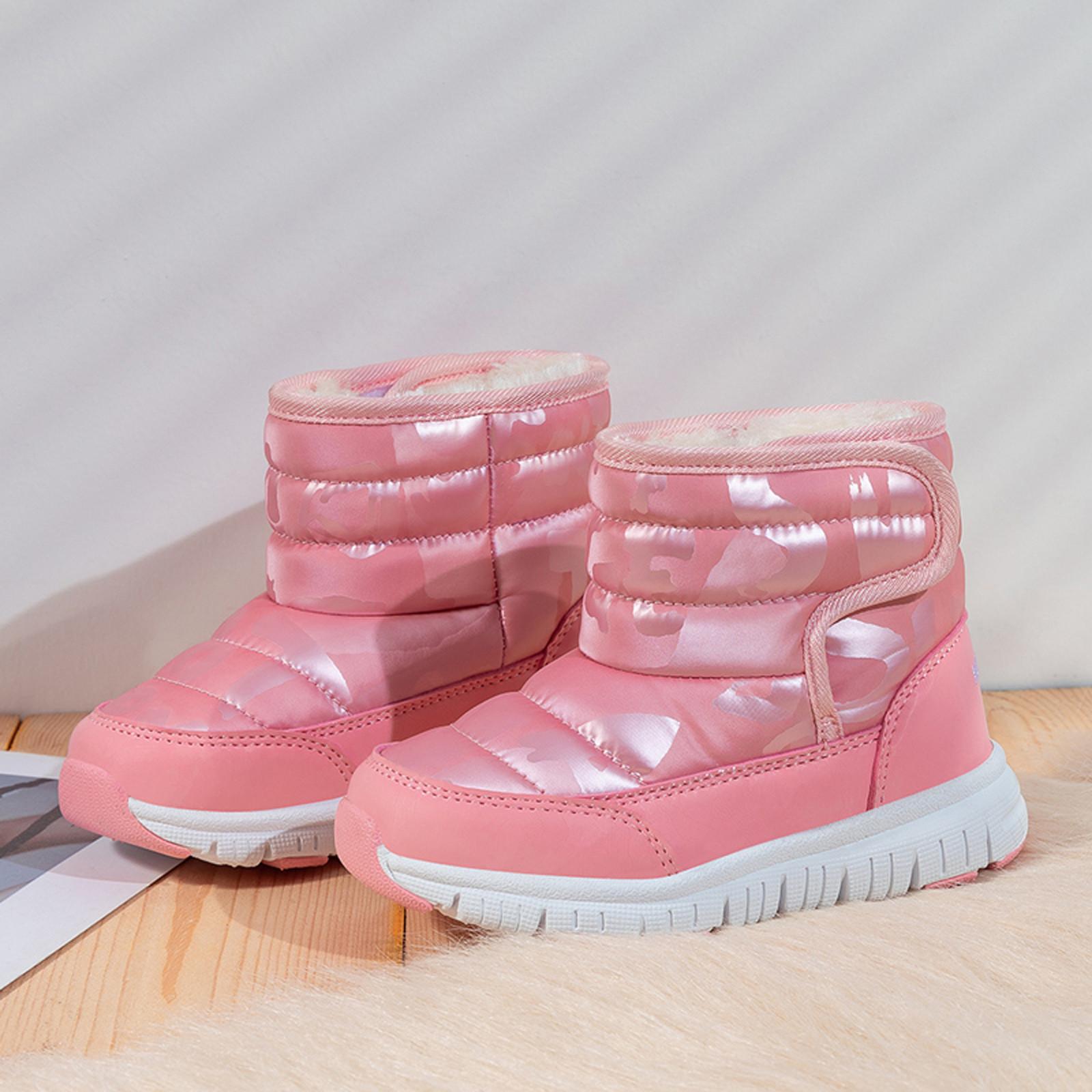 

Зимние зимние сапоги для мальчиков и девочек, непромокаемая уличная теплая обувь на искусственной плюшевой подкладке 23 розовый