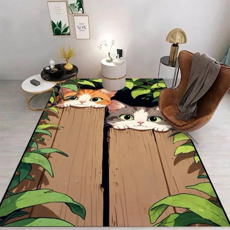 Cute Kawaii Cat Kitten Carpet Cartoon Living Room Bedroom Kitchen Sofa Entrance Rug Non-slip Washable Home Beautiful Decor Mat