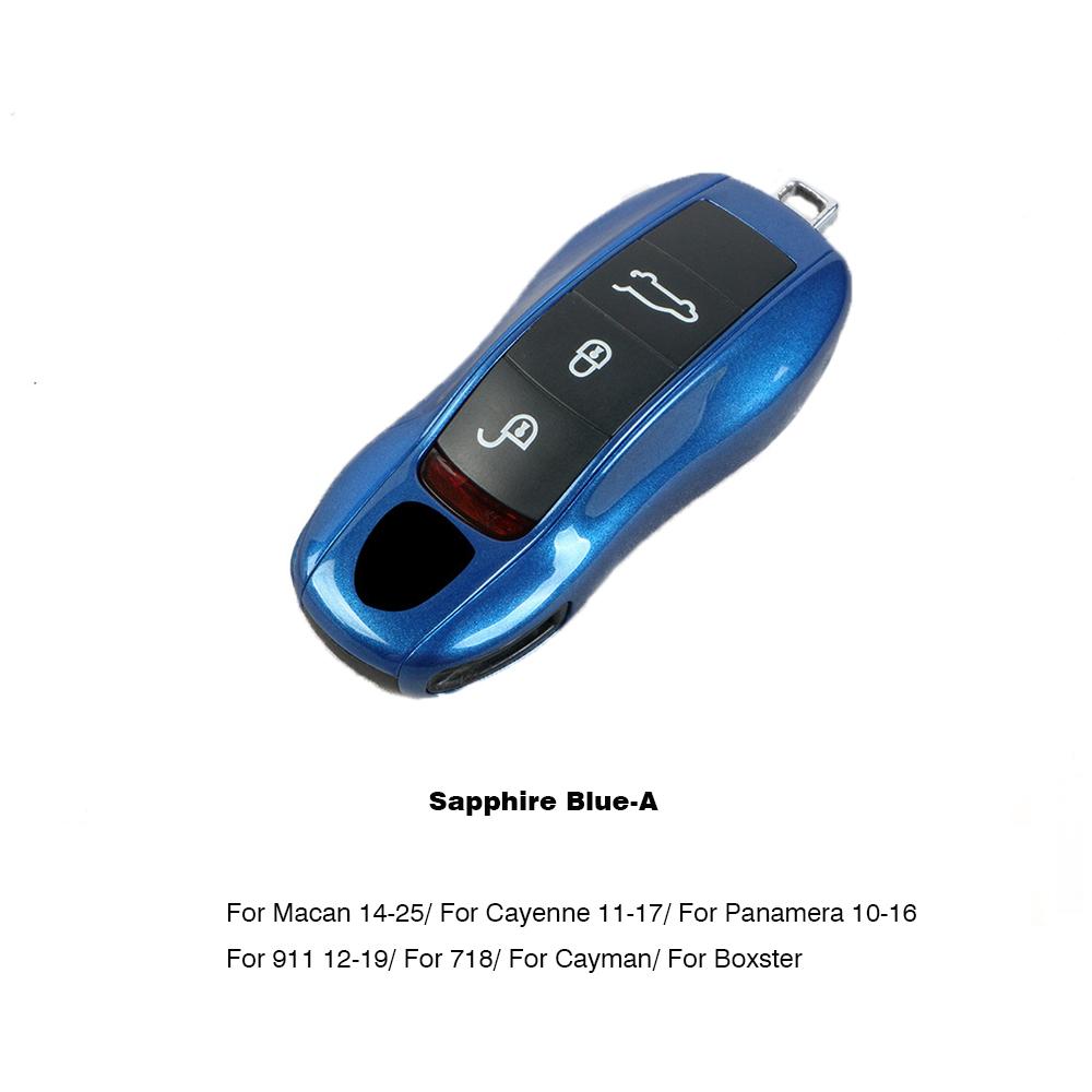 Étui de clé de voiture Couleur Bleu Saphir Pour Porsche Mancan Panamera Cayenne 718 911 Boxster Cayman Coque de remplacement pour clé Kit