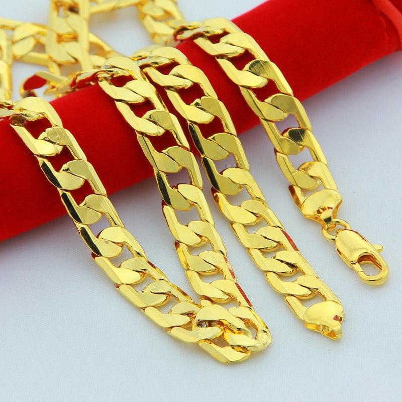 Gold Filled 10mm 50-75cm Men Figaro Hip Hop Gold Necklace Chains Male Boys High Quality Jewelry Gift
