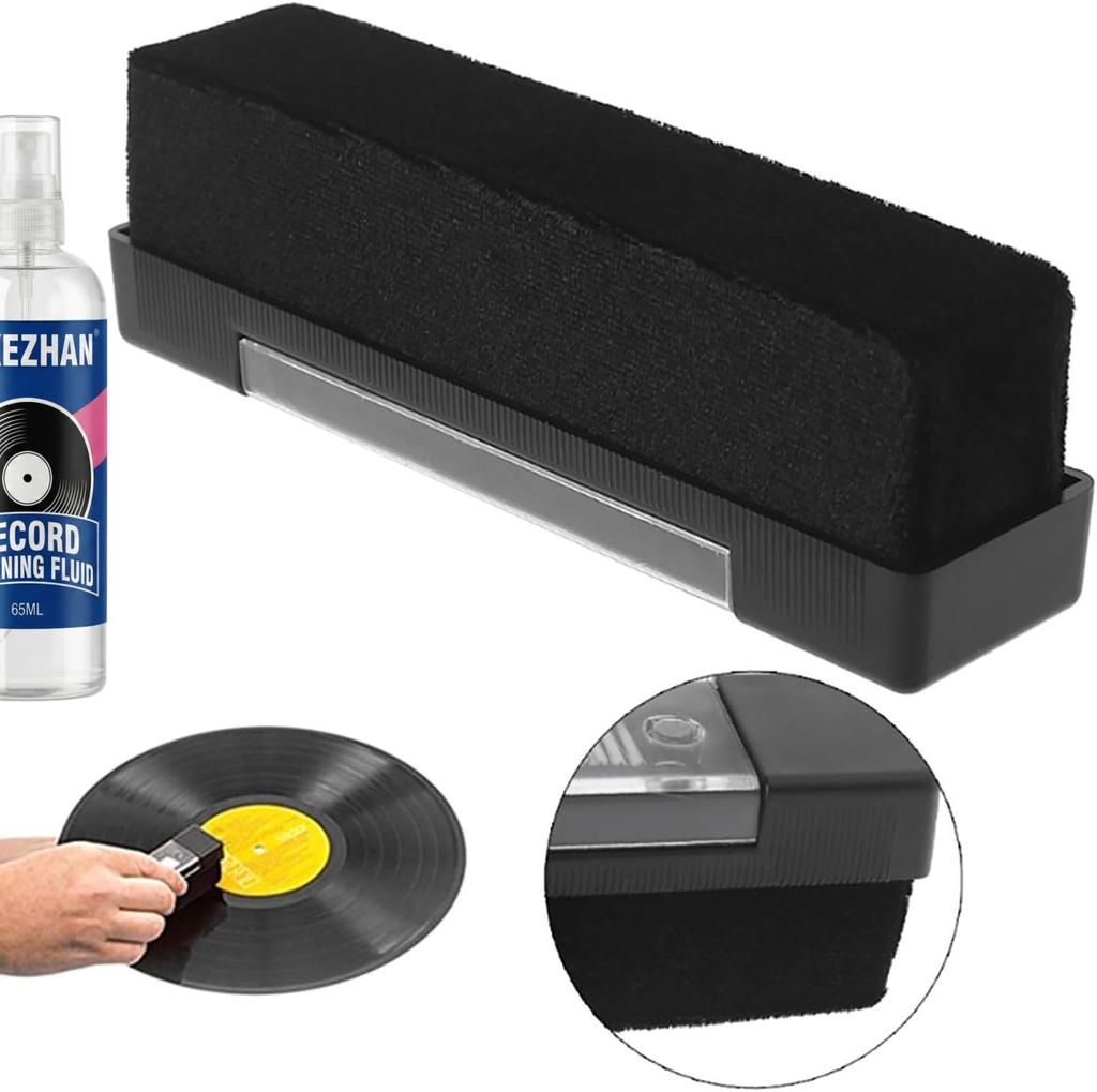 Record Cleaner Kit with 65ml Spray, Anti-Static Velvet Brush & Stylus Cleaning Tools for Safe Vinyl Turntable Use