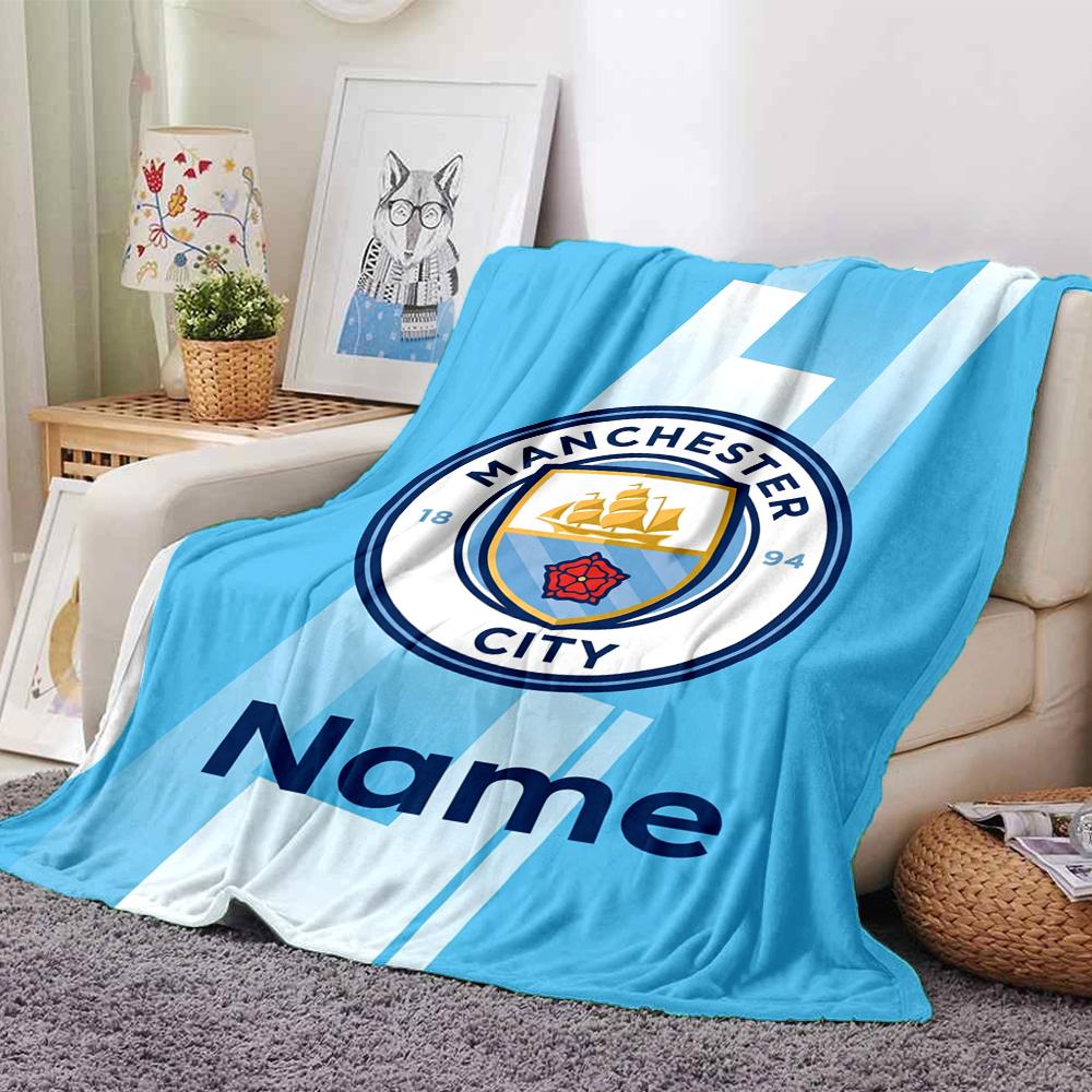 Custom Name Manchester City Theme Printed Blanket Perfect For Couch Bed Travel Outdoor Use Machine Washable Cozy Durable
