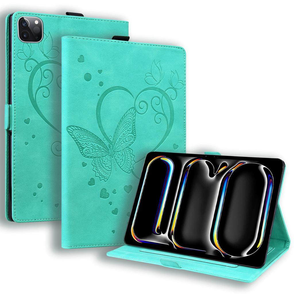 For iPad Pro 11 (2024) Case with Card Slots Butterfly Imprinted Leather Tablet Cover