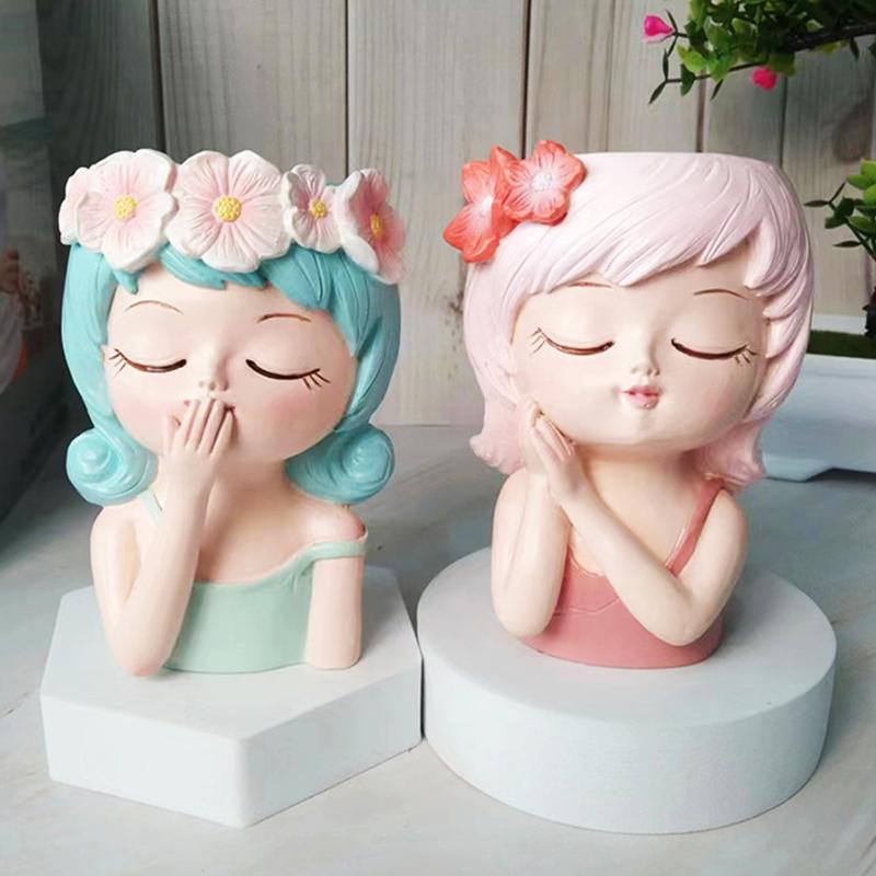 Face Planters Pots Tabletop Decorative Decor Flower Vase Statue Fairy Flowerpot For Cafe Kitchen Drawing Room Bedroom Office