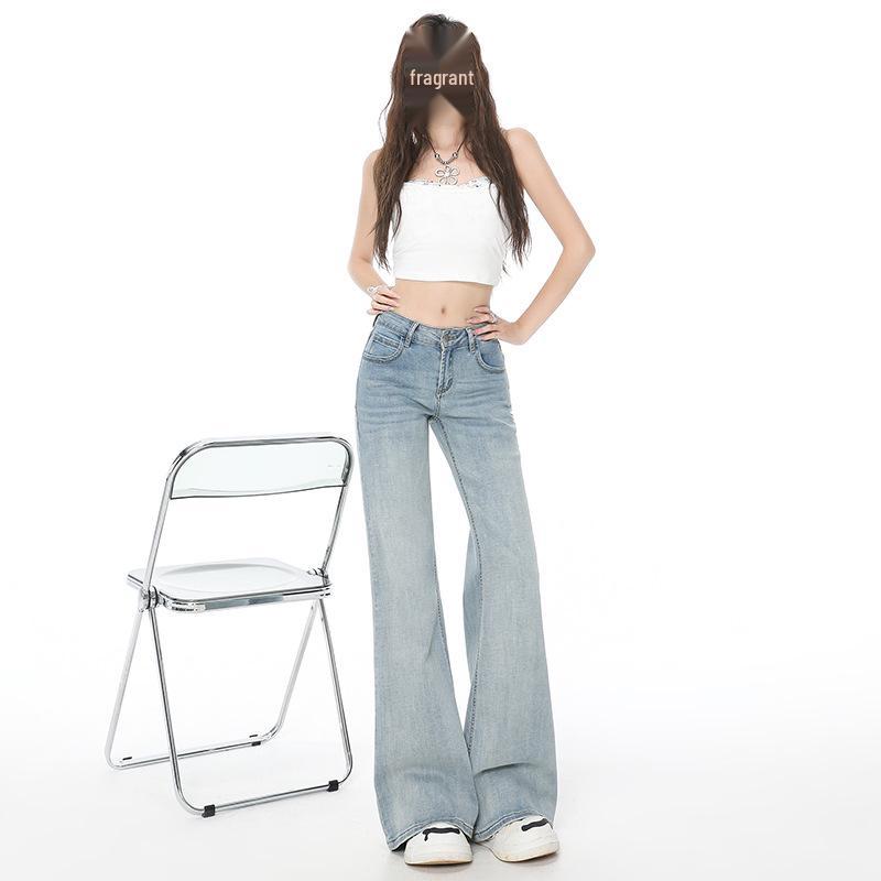 Women's Dark Blue Low-Rise Micro Flare Jeans - Autumn 2025 Slim Fit, Stretch Bell Bottoms