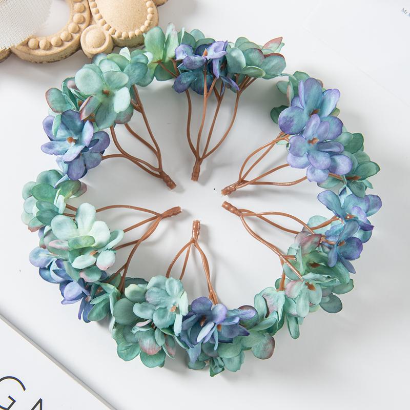 10PCS Silk Hydrangea Heads Artificial Flowers for Home Wedding Decor Candy Box Garlands Handmade Flower Arrangement Accessories