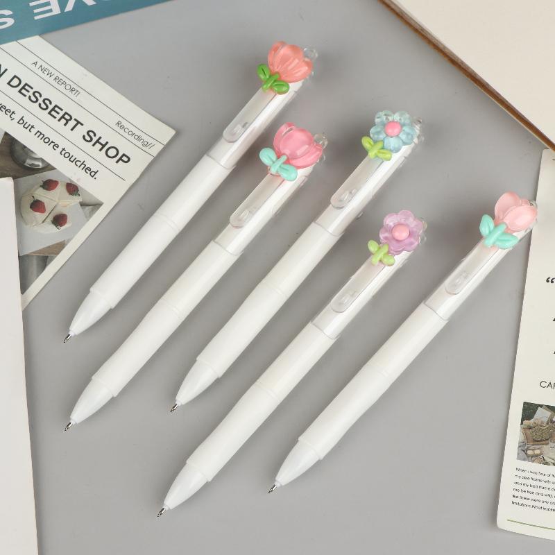 5/10Pcs Cute Sweet Tulip Flower Gel Pens Quick-Dry Ballpoint Pens 0.5Mm Black Ink Pen Office School Stationery Supplies