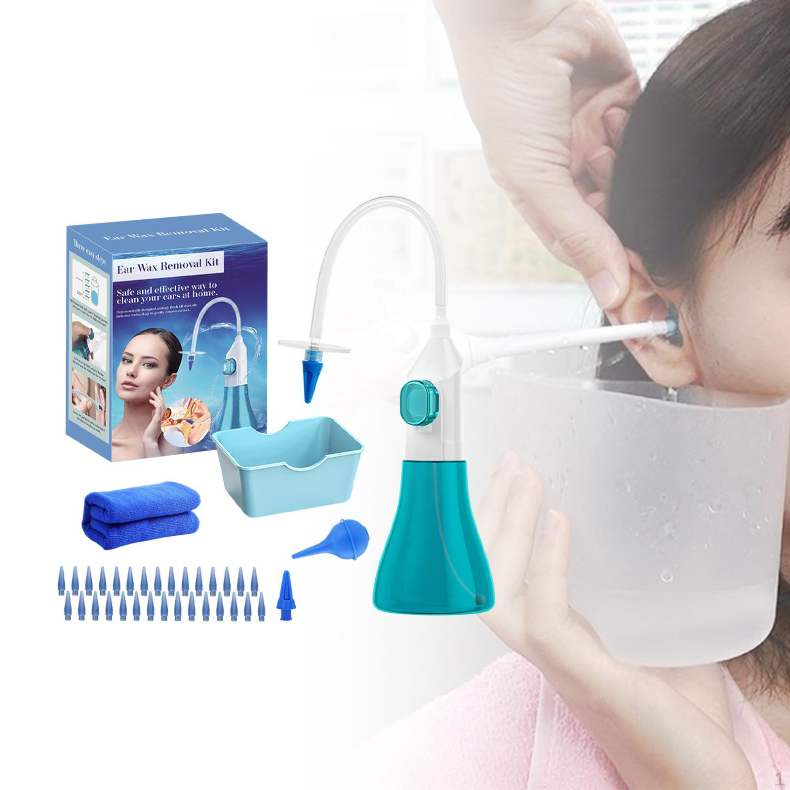 

Набор для удаления ушной серы, система промывки ушных раковин с 1 полотенцем, впитывающим воду шариком зелёный