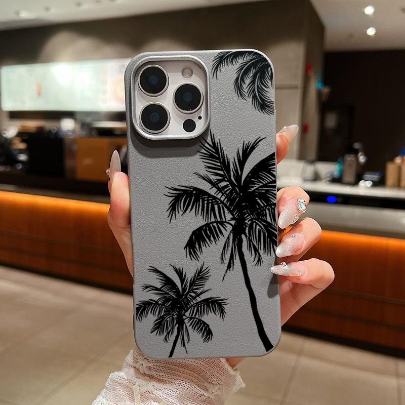 Für iPhone 16 15 Pro Max 14 Pro 13 12 11 Hülle Kokospalmen-Druck Lederstruktur TPU Weich Stoßfest Matt Handyhülle