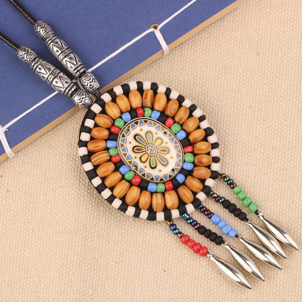 Bohemian Retro Exotic Style Handmade Bohemian Geometric Pendant Ethnic Tribal Style Jewelry Niche Necklace