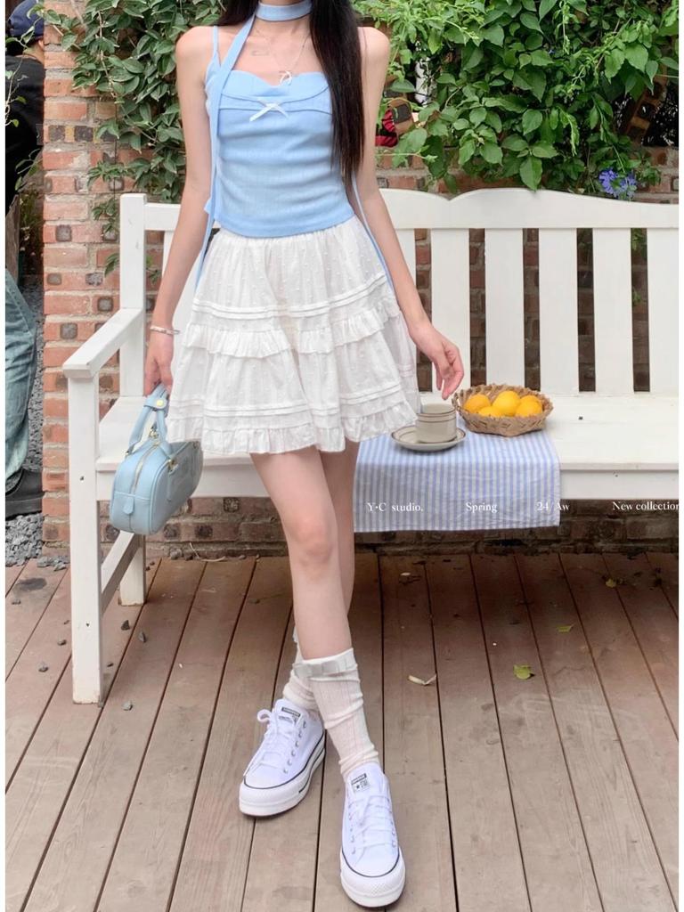 Summer 2025 Women's High-Waist White A-Line Puffy Skirt - Anti-Exposure, Hip-Wrapped Design