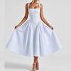 Plaid Printed Spaghetti Strap Sexy A Line Dress Women Elegant Summer Dress Backless Party Midi Dress Vestidos