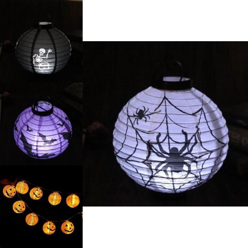 Versatile Led Paper Pumpkin Lantern Featuring Spider And Bat For Festive Halloween Atmosphere