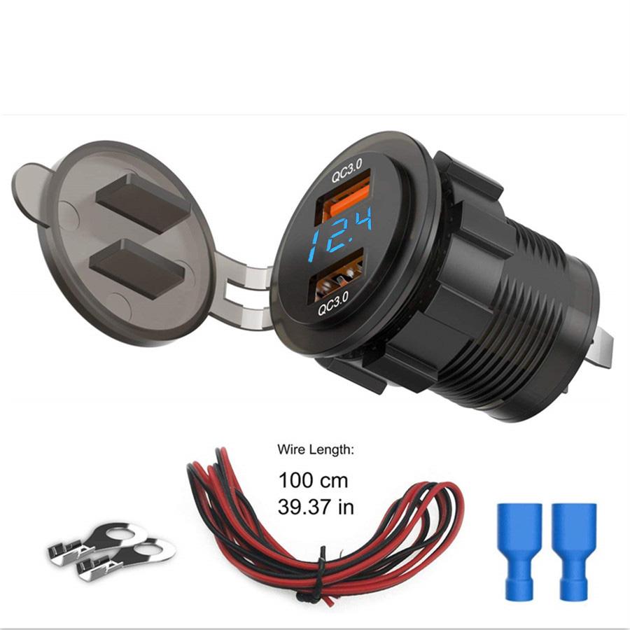 

Двойное USB Мотоциклетное Зарядное Устройство Розетка Синий Светодиодный Вольтметр Универсальное 12В