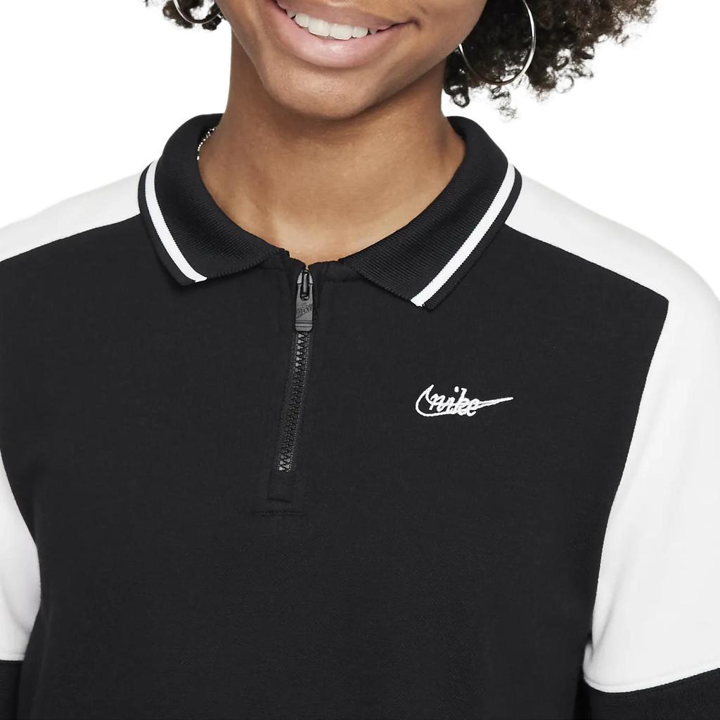 Nike Colorblock Polo Short Sleeve Sport Casual T-Shirt Women Tops Black White FV0188-010