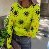 Women Casual Long Sleeve Ribbed Top Halloween Pumpkin Print Round Neck Slim Fit Stretchy Shirt
