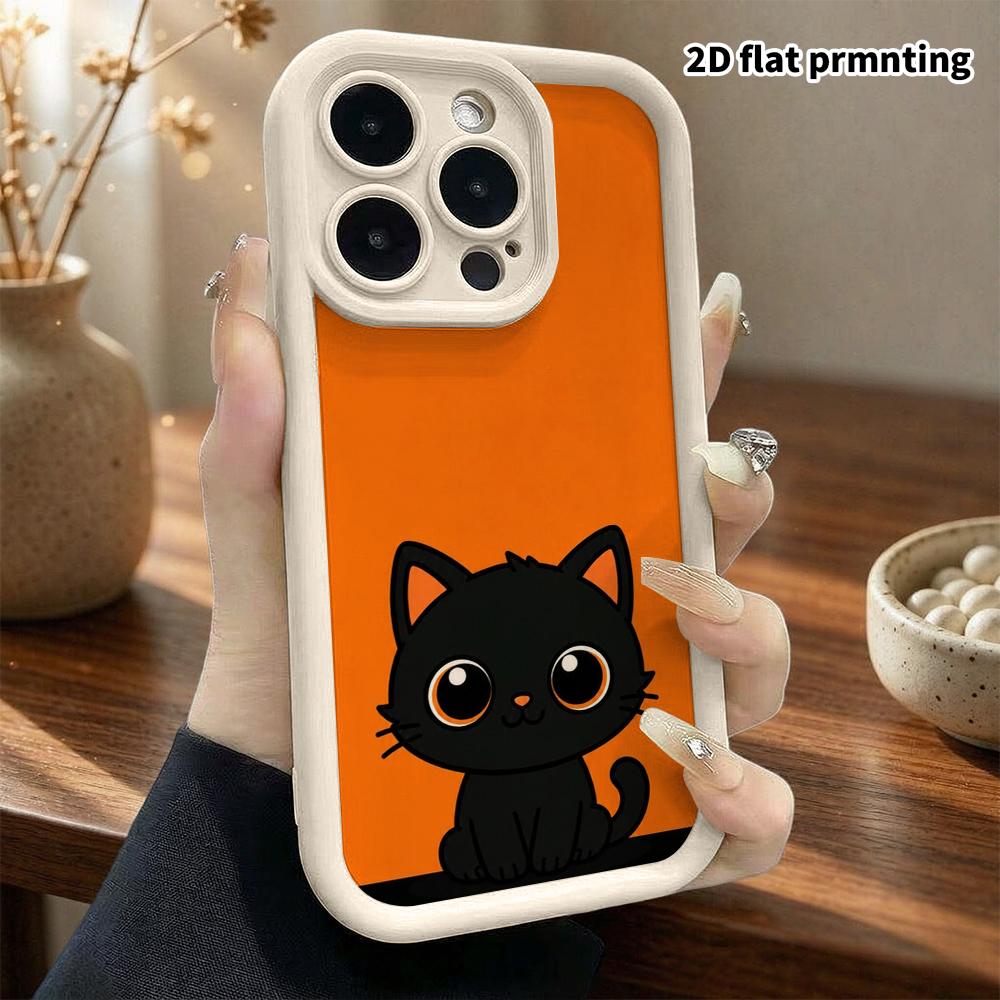 Phone Case: 2D Flat Design Suitable for iPhone 18 17 16 15 14 13 Pro Stepped Protective Case, Little Black Cat, Christmas and Halloween Gift