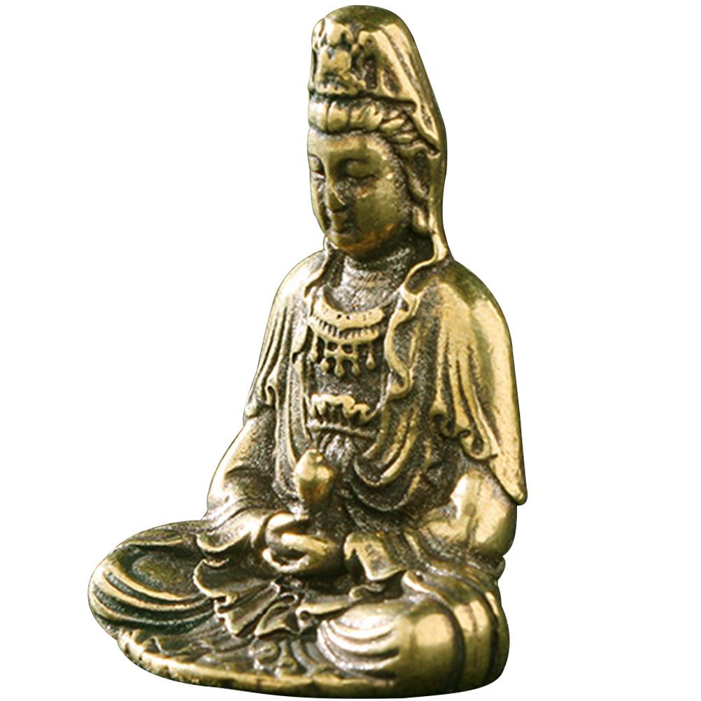 Elegant Simple Design Brass Avalokitesvara Statue Indoor Desktop Decoration Home Supplies Buddhist Tabletop Ornament