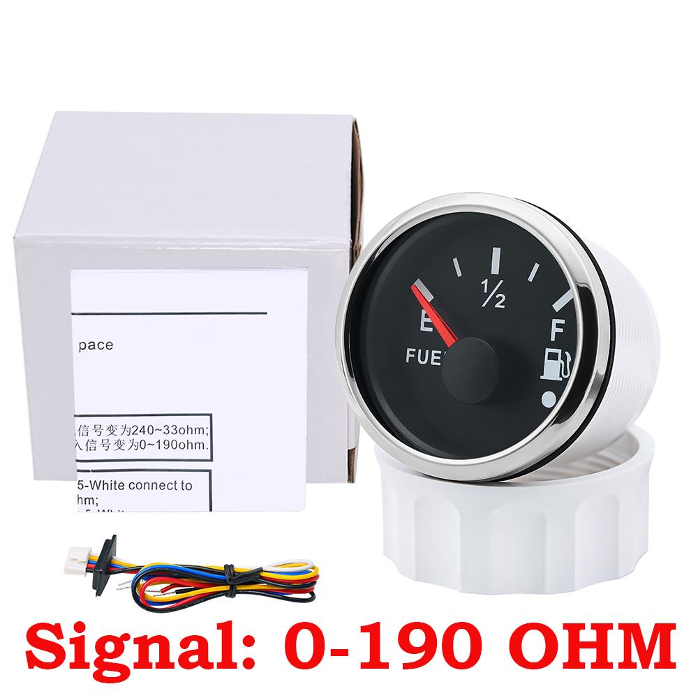 Universal 52MM Fuel Level Gauge 0-190 ohm 240-33 ohm Fuel Level Meter with Alarm For Marine Boat Car Truck 9-32V Oil Indicator 0-190ohm BS