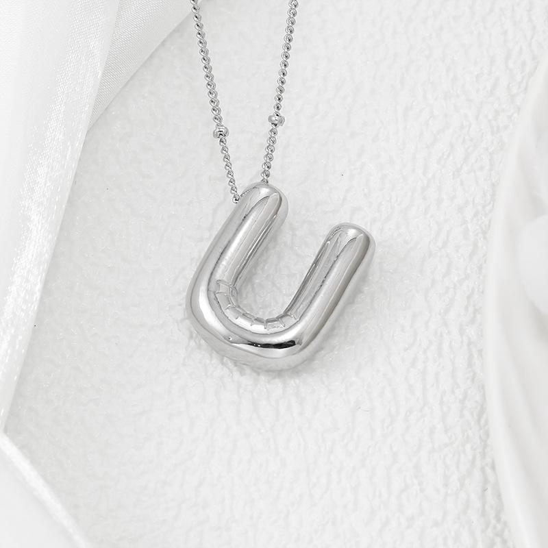 Smooth Chunky Bubble Initial letter Pendant Necklace Women Personality Jewelry Gold Balloon 26 Letter Necklaces