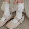 Women's Spring and Autumn Solid Color Versatile Knit Lace Mid Tube Stack Socks