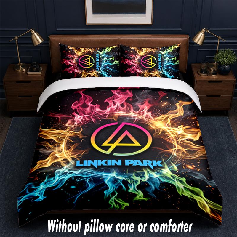 Linkin Park Design Bed Bedding Set 1 Duvet Cover + 2 Pillowcases Soft Breathable Household Bed Linens