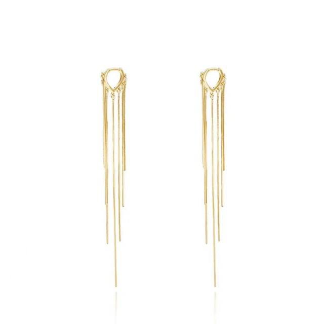 S925 Silver Geometric Tassel Stud Earrings: Fashionable Korean Style, Elegant Design, Versatile for Women