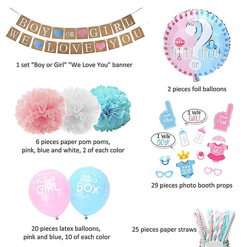Gender Reveal Party Supplies Photo Props Blue Pink Balloon Flag Banner Balloon 