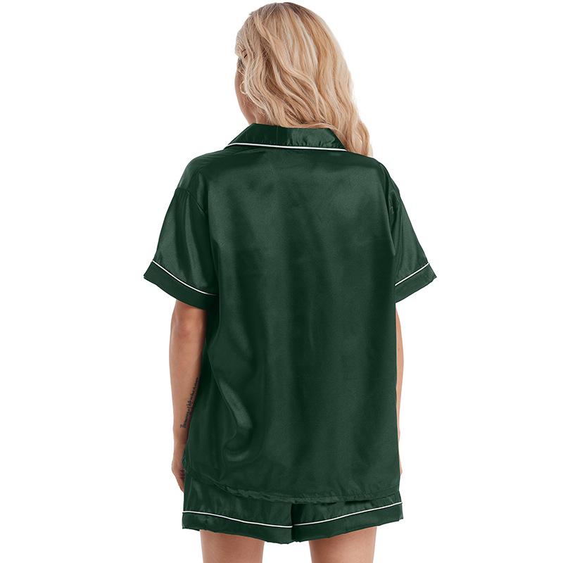 Europeisk & Amerikansk Stil Sidenrevers Pyjamasset, Plusstorlek, Svart, 3/4 Ärm