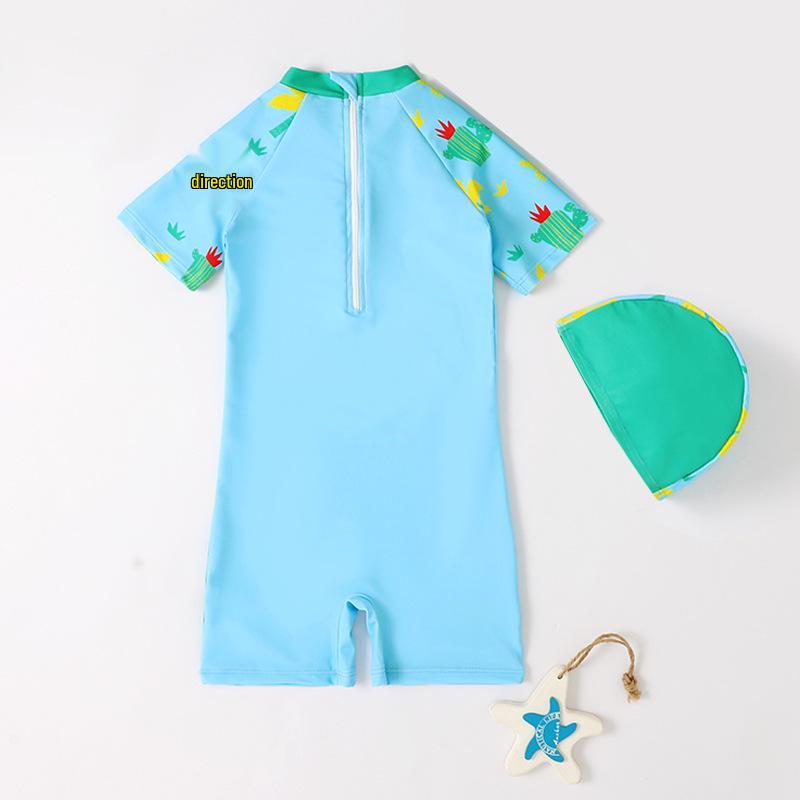 2025 Boys' Cartoon Quick-Dry Short Sleeve One-Piece Swimsuit for Toddlers