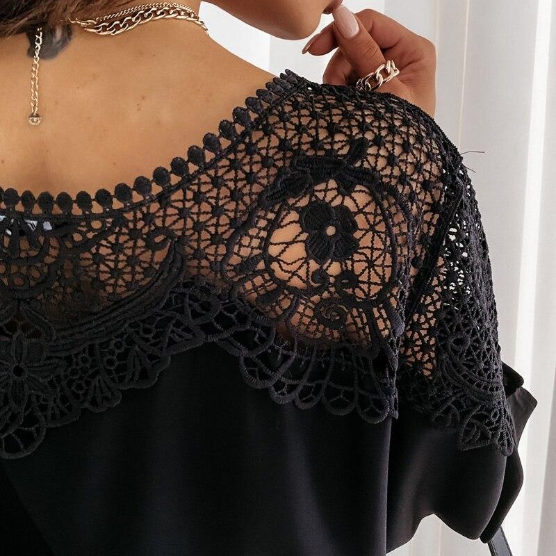 Crochet Embroidery Lace Blouses Women Autumn Sexy Lace Stitching White Shirts Vintage Plus Size Ladies Tops Blusas 12459