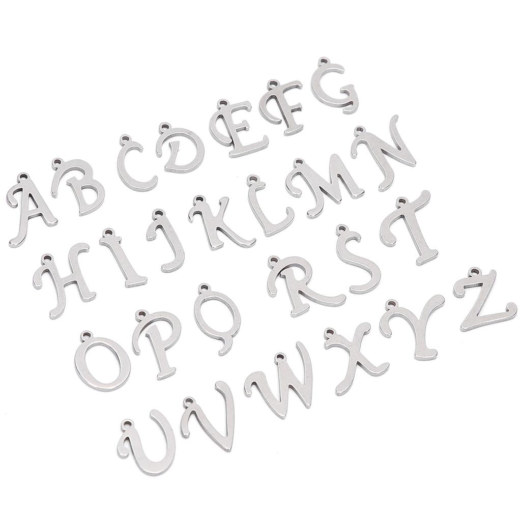 26Pcs DIY Letter Pendant HandMade Necklace Bracelets Jewelry Crafts Accessories(Stainless Steel Color 26Pcs Bag )