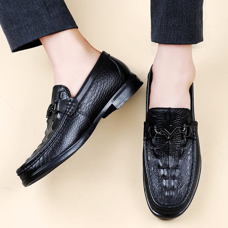 Fashion Genuine Leather Metal Buckle Loafers Male Slip on High End Business Formal Work Shoes Men's Moccasins Breathable Casual Shoes