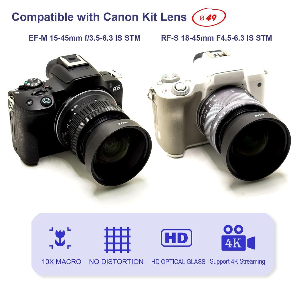 FotoZ 49mm 10x Professional Macro Conversion Super Macro Lens for Canon EOS M6 M50 Mark II M100 M200 R50 R100 Kit Lens Lens, EF-M 15-45mm RF-S 18-45mm