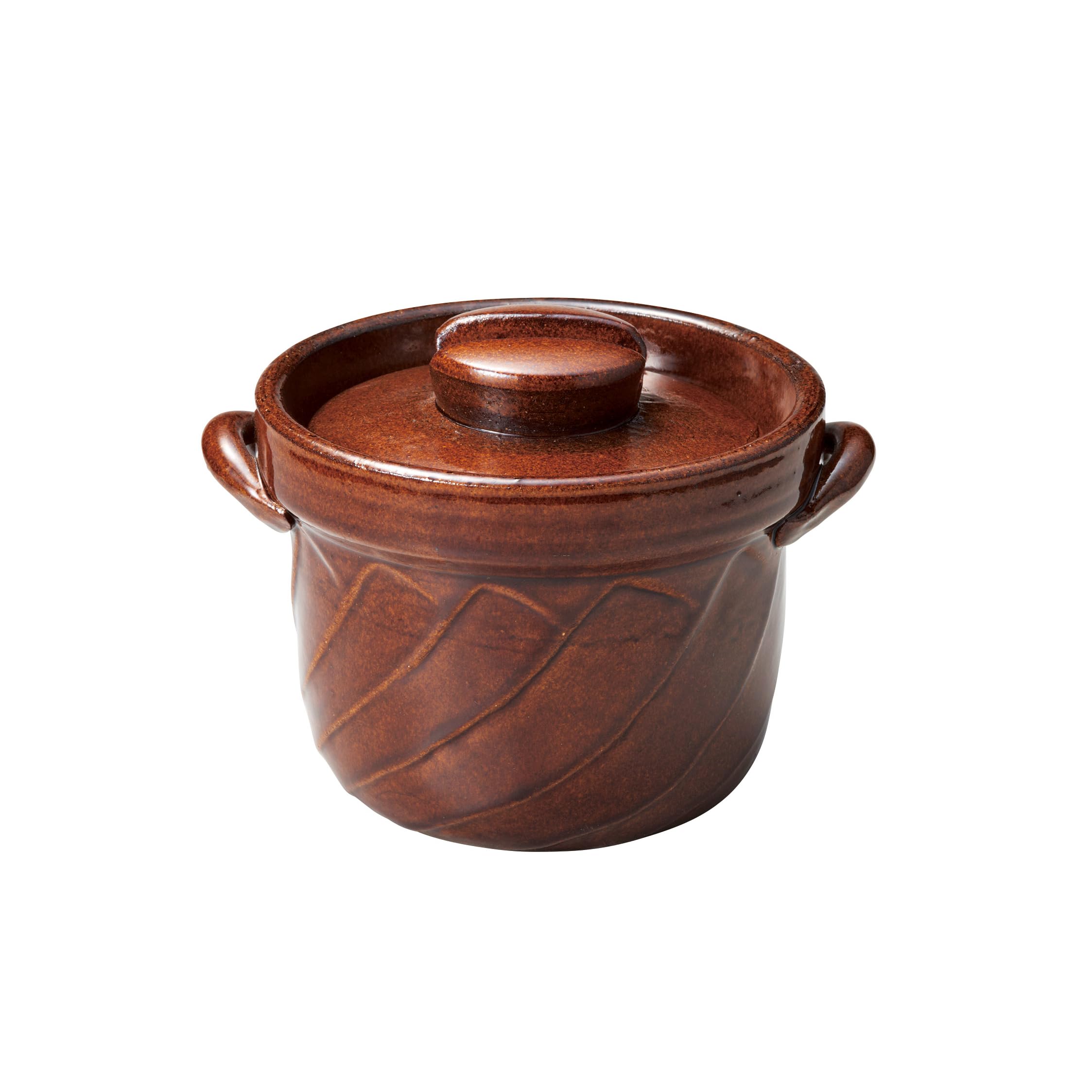 

Banko ware rice cooker, 3-cup capacity, twisted design, amber glaze, produces fluffy rice, suitable for direct heat, made in Japan, 18819
