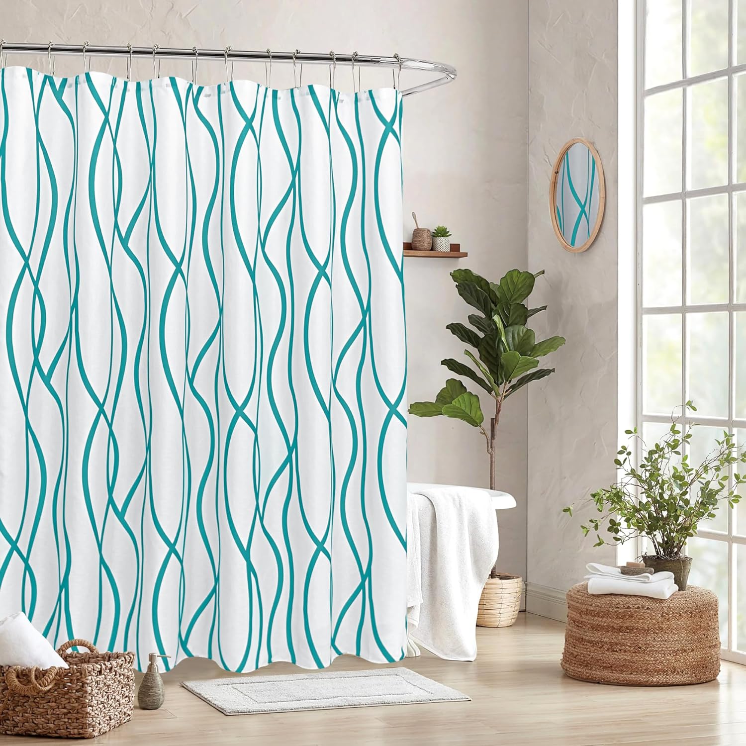 

Biscaynebay Textured Fabric Shower Curtain - Lavender Stripes, Modern Luxury Linen, 72X72In, Machine Washable W60H190(CM)-1 Pcs