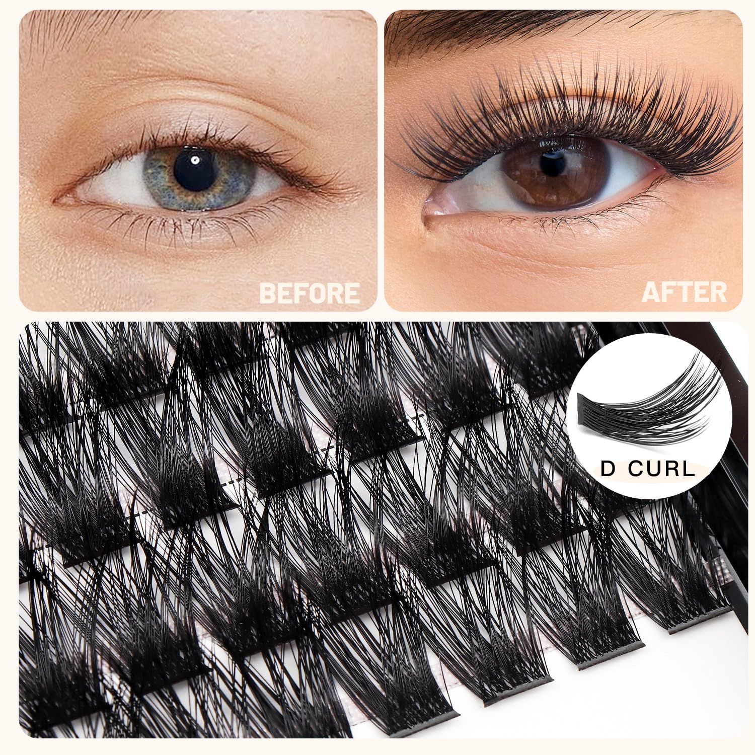 Bodermincer 120pcs D Curl 8-10-12-14-16mm Mixed Wide Cluster Professional Makeup Individual Cluster Eye Lashes Grafting Fake False Eyelashes Home